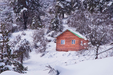 House on a snowy hill, Abant Turkey