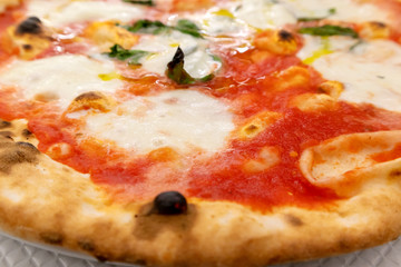 Close-up of classic Pizza Margherita, Italian restaurant menu.