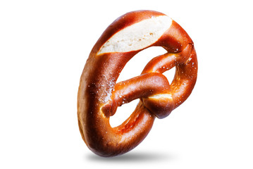 Pretzel with salt on a white isolated background