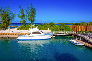 Fototapeta na wymiar The view of beach on Half Moon Cay island at Bahamas.