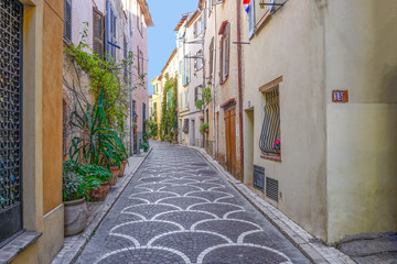 4_ One of the many colourful and quiet streets in Antibes, France.