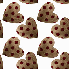 Seamless pattern with hearts on white background Watercolor illustration. Valentines day