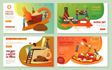 Bakery bread, pizza cafe and sushi bar web banners