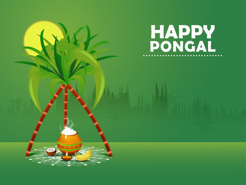 illustration of Happy Pongal Holiday Harvest Festival of Tamil Nadu South  India. beautiful Background and Thanking the Sun God for agricultural  abundance 4 days long. Stock Vector | Adobe Stock