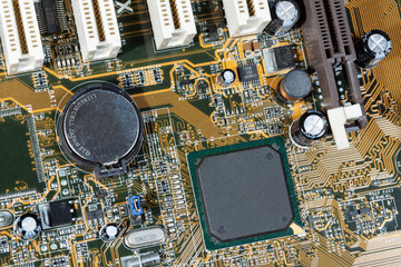 Electronic circuit and chips details at computer mainboard