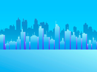 Cityscape with skyscrapers. City view, panorama of the metropolis. Vector illustration