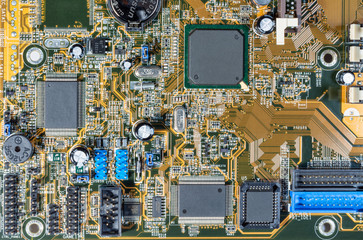 Electronic circuit and chips details at computer mainboard