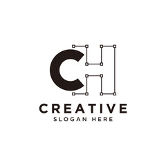 Initial CH logo design with curved line - vector