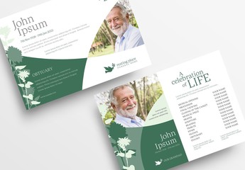 Funeral Service Flyer Layout with Green Floral Illustrations