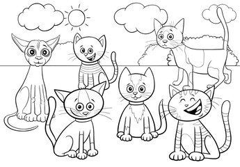 cats group cartoon coloring book page