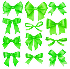 Watercolor big set with colorful satin bows, isolated on white