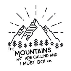 Vector mountain with texture. Sketch illustration with quote