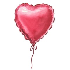 Watercolor heart balloons isolated on white background. Hand drawn illustration.