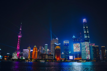 beautiful shanghai skyline view from the bund at night