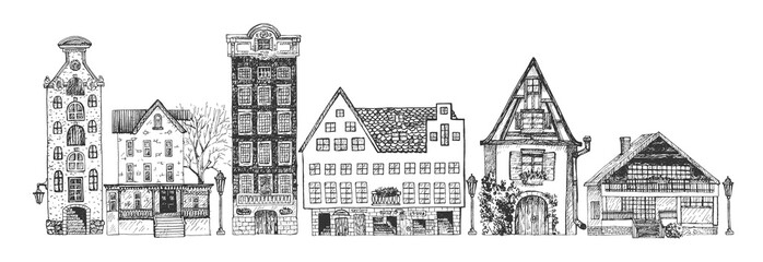 Sketch of cute street houses set