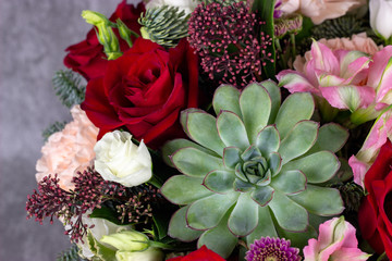 fresh composition of bright flowers close-up work florist place for text