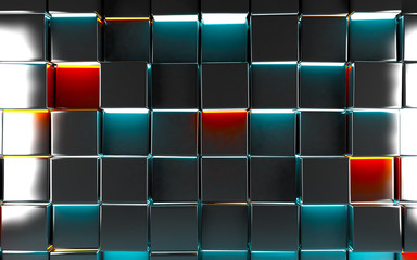Naklejki  Streszczenie czarne bloki lub kostki background.trendy projekt mozaiki błyszczące tekstury i neony. Tech i cyfrowe tło. Ilustracja 3d