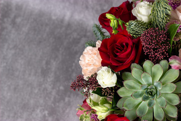fresh composition of bright flowers close-up work florist place for text