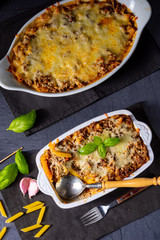 noodle , minced meat casserole with cheese