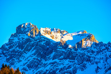 Dolomites mountain range at dusk, Italy