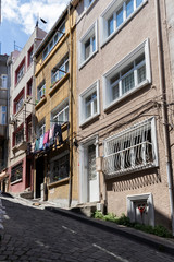 Street and building in Balat district in city of Istanbul, Turkey