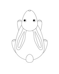 Rabbit for coloring. Cute, small, vector rabbit - top view. Children's linear drawing for coloring - bunny. Outline. Hand drawing.