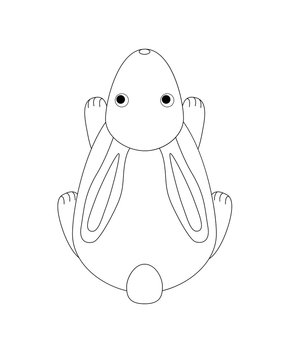 Rabbit for coloring. Cute, small, vector rabbit - top view. Children's linear drawing for coloring - bunny. Outline. Hand drawing.