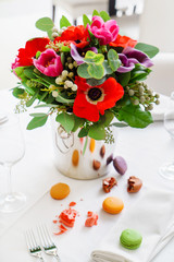 Easter table with fresh flowers