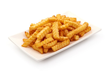 Fried French fries, potato fry, isolated on white background