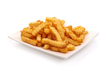 Fried French fries, potato fry, isolated on white background
