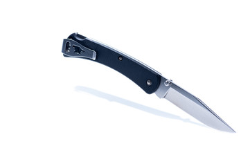 Knife on a white background at an angle. Knife with shadow on a white background.