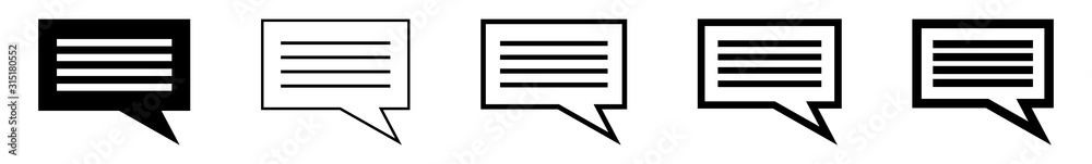 Wall mural speech bubble balloon lines icon black | text rectangle bubbles | communication symbol | message log
