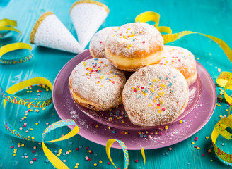 Carnival powdered sugar raised donuts - German Berliner donuts