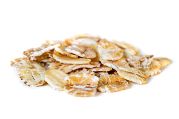 Oat flakes isolated on white background. food.