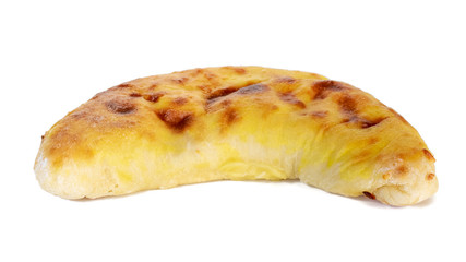 khachapuri, ghvezeli, in a half moon form for christmas day isolated on white