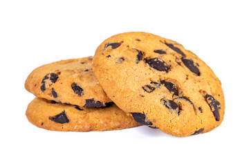 Chocolate chip cookies isolated on white background. Sweets.