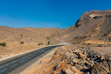 Desert mountain road on Jais mountain in Ras al Khaimah, UAE