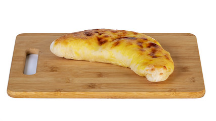 khachapuri, ghvezeli in a half moon form for christmas day isolated on white.