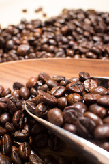 coffee beans in the metal spoon