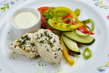 chicken with vegetables on the white background