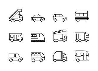 transport vehicle linear design set icons