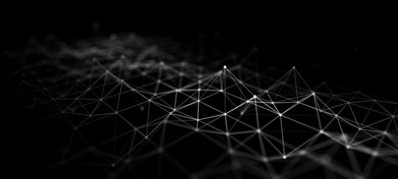 Abstract technology. Large data code matrix. Network connection structure. 3D rendering.