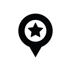 map point icon. favourite place point icon. point symbol with star. black vector. line style