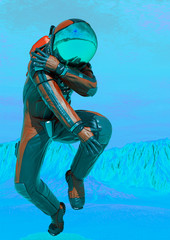 Fototapeta na wymiar astronaut exploring mars doing a street dance pose