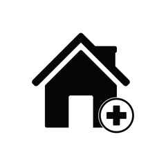 house icon. house  with plus. buildings icon with add sign. Black vector