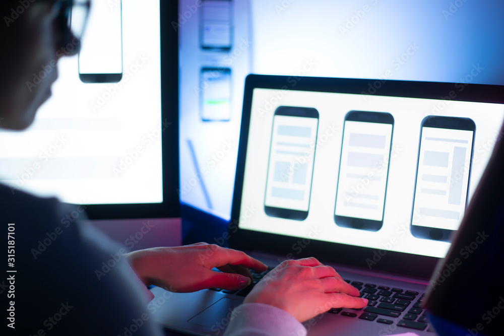 Poster designers create a user interface for mobile phones. website development. user experience.