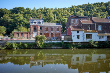 Fototapeta na wymiar Old red brick houses in Chaudfontaine, Belgium