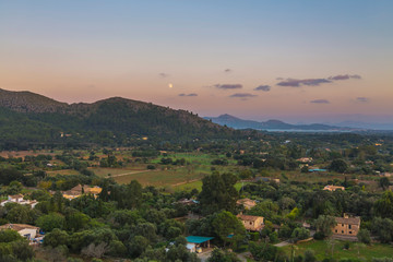 Landscape with valley and mountains in sunset time, Mallorca