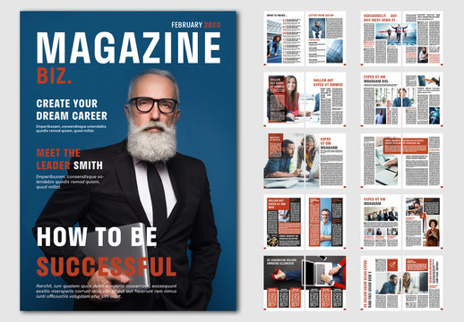 Business Magazine Layout with Red Accents