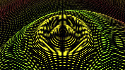 Radial pulse sea. 3D drip drop. Big data grid.